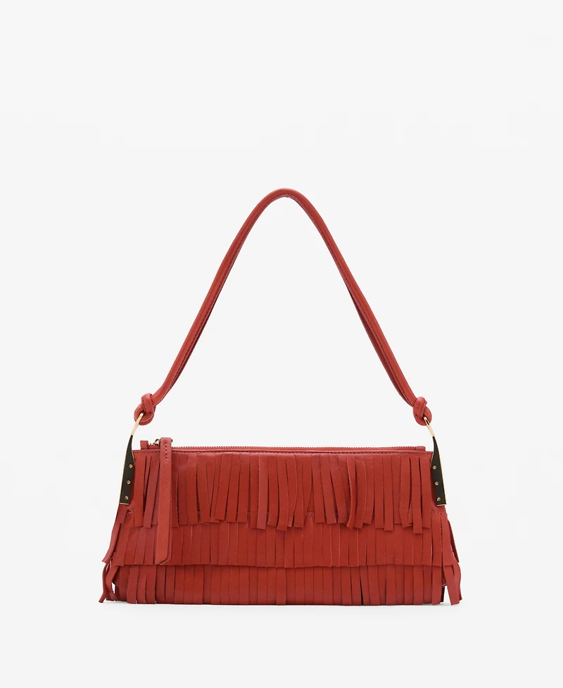 Mango Women's Fringes Detail Large Leather Shoulder Bag
