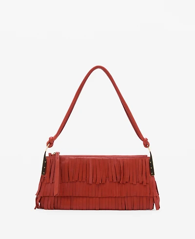Mango Women's Fringes Detail Large Leather Shoulder Bag