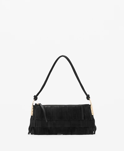 Mango Women's Fringes Detail Large Leather Shoulder Bag