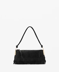 Mango Women's Fringes Detail Large Leather Shoulder Bag