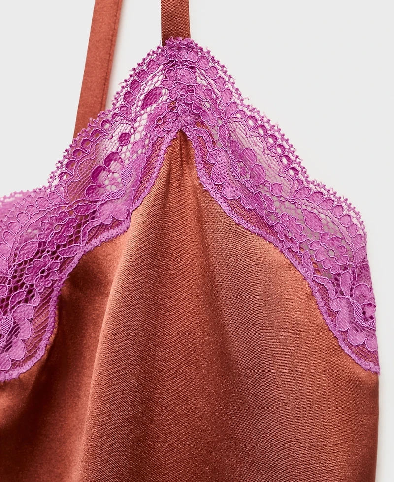 Mango Women's Contrasting Lace Silk Top