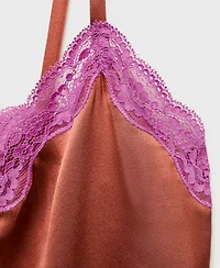 Mango Women's Contrasting Lace Silk Top