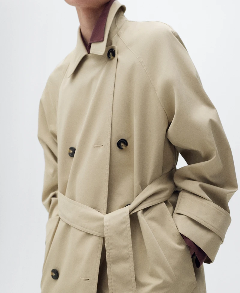 Mango Women's Long Double-Breasted Trench Coat