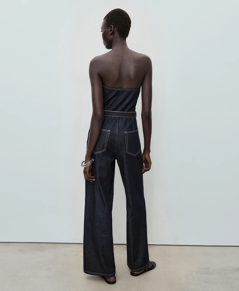 Mango Women's Strapless Denim Jumpsuit