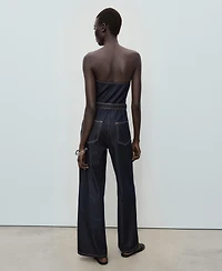 Mango Women's Strapless Denim Jumpsuit