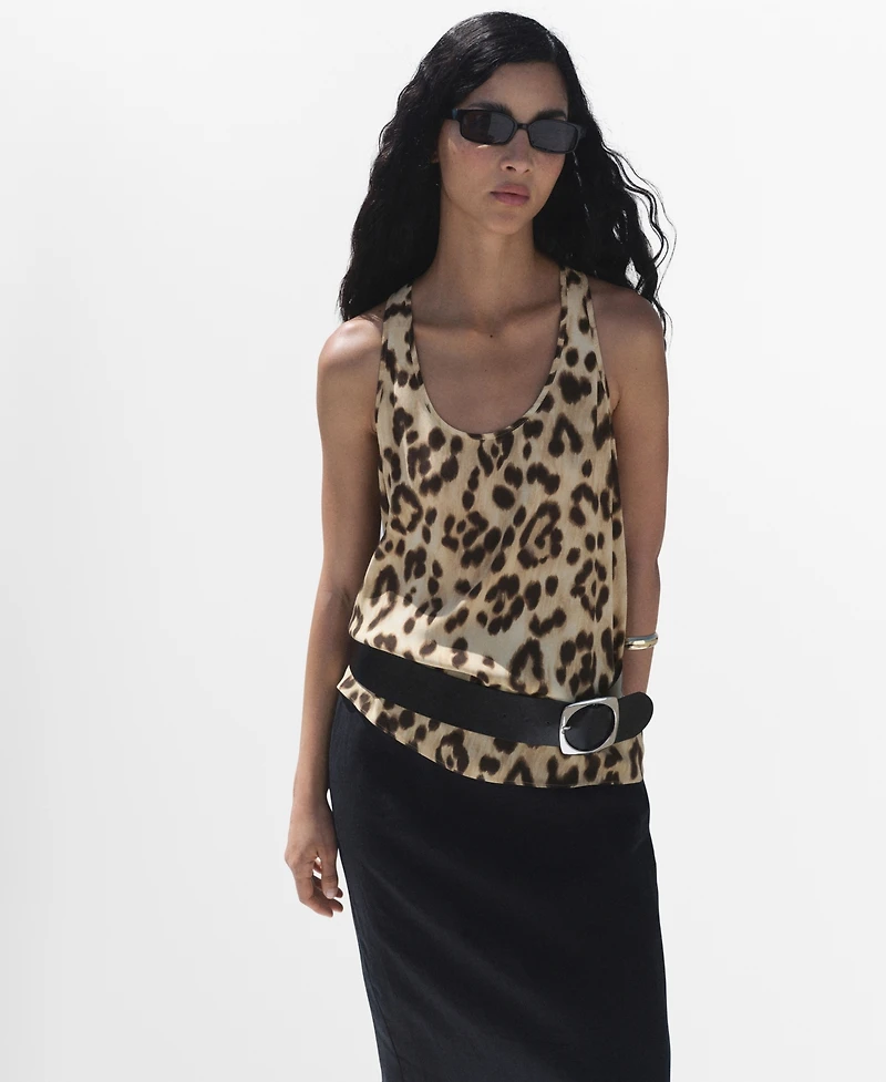 Mango Women's Animal-Print Fluid Top