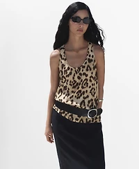 Mango Women's Animal-Print Fluid Top