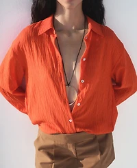Mango Women's Oversized Crinkled-Effect Shirt