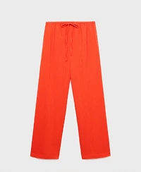 Mango Women's Straight-Leg Crinkled-Effect Pants