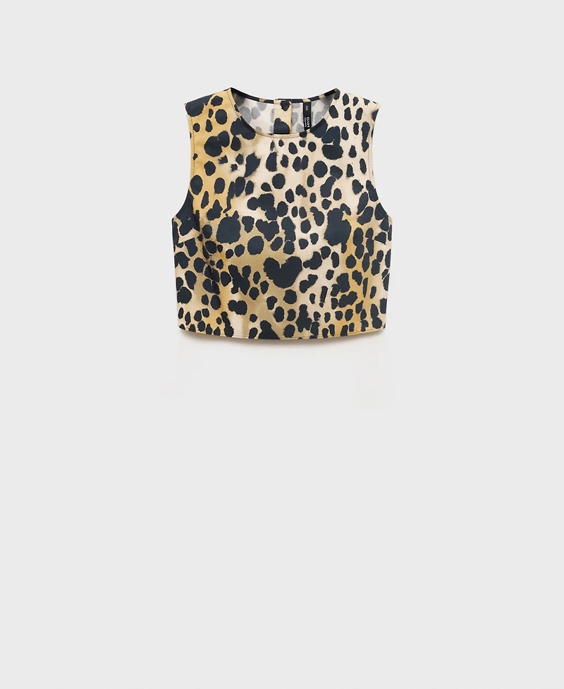 Mango Women's Animal-Print Cotton Crop Top