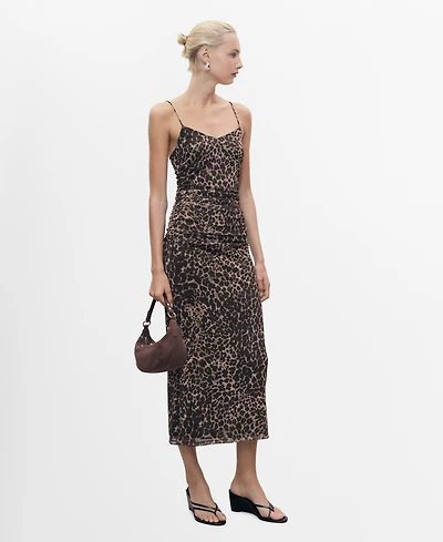 Mango Women's Animal-Print Midi Dress