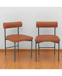 Set of 2 Faux Leather Kitchen Chairs with Curved Padded Backrest and Upholstered Seat