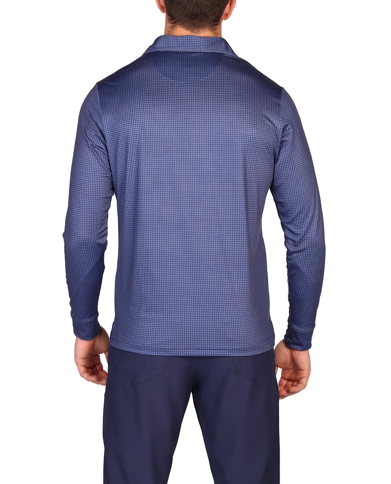 Tailorbyrd Men's Gameplay Long-Sleeve Perfomance Polo - Mini Houndstooth
