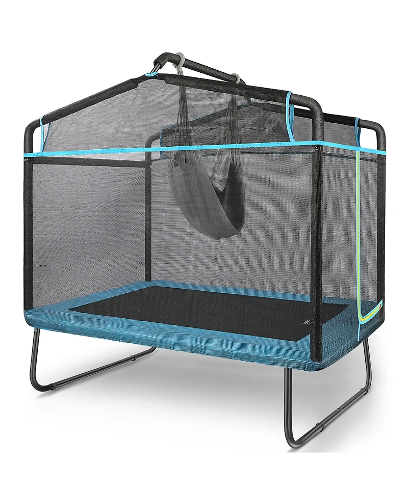 64" Rectangle Trampoline for Kids with Safety Net and Hammock Chair