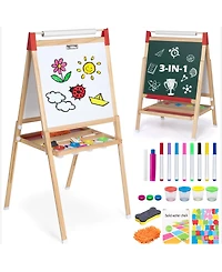 Sugift 3-in-1 Adjustable Kids Art Easel with Chalkboard, Whiteboard, and Paper Roll
