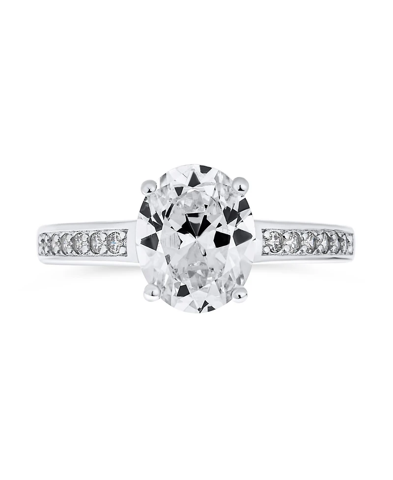 Bling Jewelry Classic 3CT Cz Oval Solitaire Promise Ring Cubic Zirconia Pave Filigree Band Sterling Silver