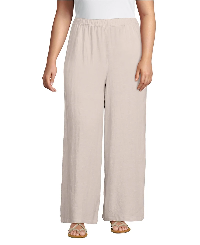 Lands' End Women's Plus Linen High Rise Palazzo Pants - Set Bottom