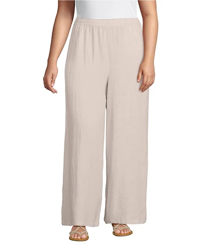 Lands' End Women's Plus Linen High Rise Palazzo Pants - Set Bottom