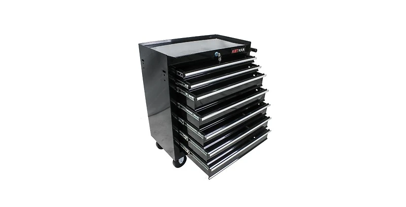 Flynama Black 7-Drawer Industrial Tool Cart with Locking Wheels and Ball Bearing Slides