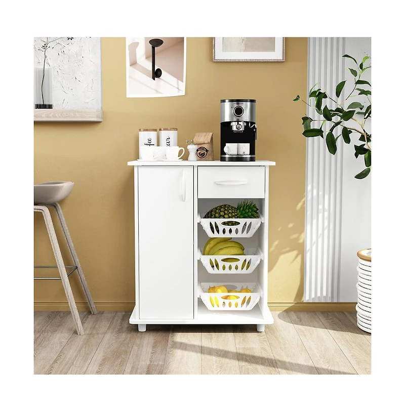 Polifurniture Kitchen Storage Cabinet with 1 door, 1 Drawer & 3 Baskets, White