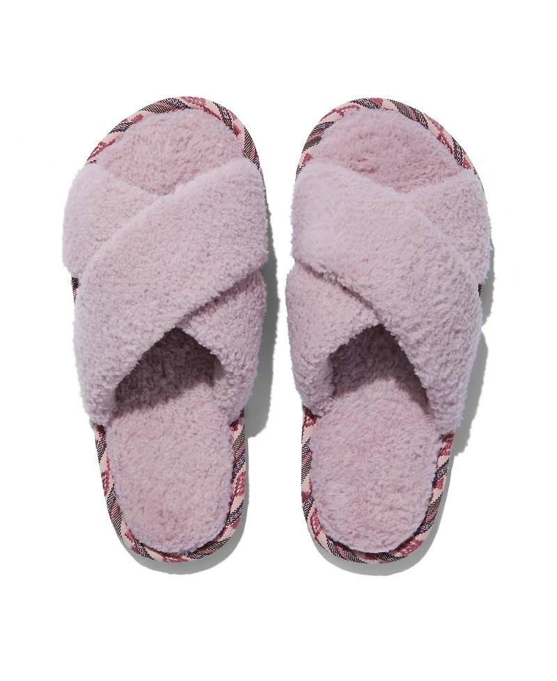 Feelgoodz Women s Equinox Sherpa Cross-Strap Slippers / House Shoes