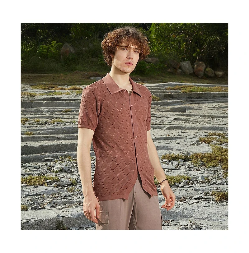 Campus Sutra Men's Rhombus-Knit Slim-Fit Shirt