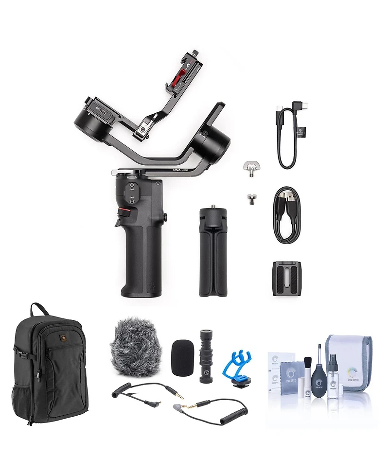 Dji Rs 3 Mini 3-Axis Handheld Gimbal Stabilizer Bundle with Backpack, Shotgun Microphone, Cleaning Kit