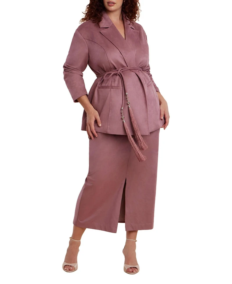 Eloquii Women's Faux Suede Midi Column Skirt
