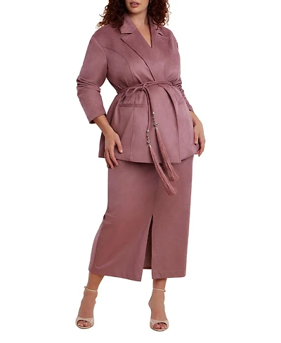 Eloquii Women's Faux Suede Midi Column Skirt