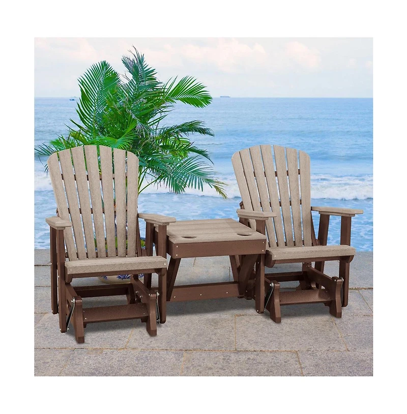 American Furniture Classics Double Glider with Center Table in Weatherwood and Tudor Brown