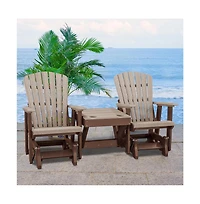 American Furniture Classics Double Glider with Center Table in Weatherwood and Tudor Brown