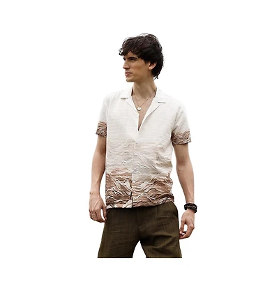 Campus Sutra Men's Ivory White & Tan Brown Desert Ombre Shirt