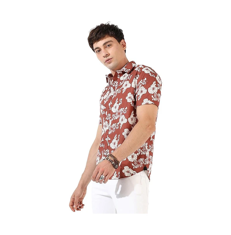 Campus Sutra Men's Brown Printed Regular Fit Casual Shirt
