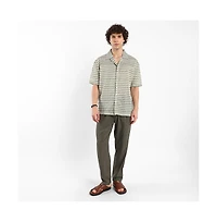 Campus Sutra Men's Olive Green & Powder White Chevron-Striped Oversized Shirt