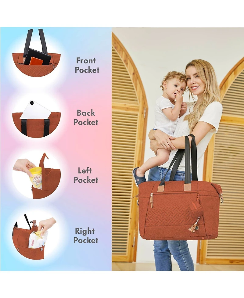 Dikaslon Large Diaper Bag Tote with Pacifier Case and Changing Pad, Travel for Mom Dad