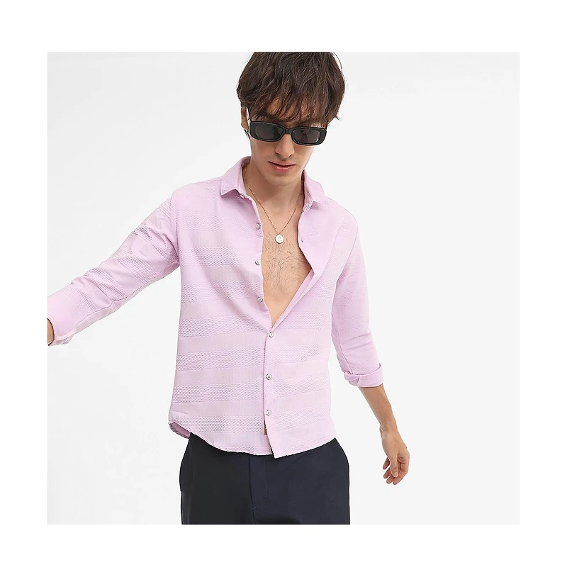 Campus Sutra Men's Lilac Chevron-Textured Shirt