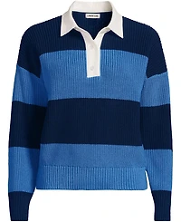 Lands' End Women's Drifter Rugby with Woven Collar Sweater