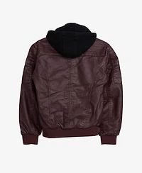 Xray Boys Lined Pu Jacket With Knit Hood
