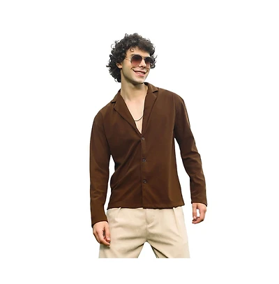 Campus Sutra Men's Chocolate Brown Ribbed Oversized Shirt