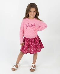 Rare Editions Little Girls Hearts & Bows Skort Dress with Pop-Over "Paris" Sweater, 2 pc