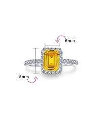 Bling Jewelry Art Deco Style 3CT Halo Cz Emerald Cut Promise Ring Rose Gold Plated Sterling Silver