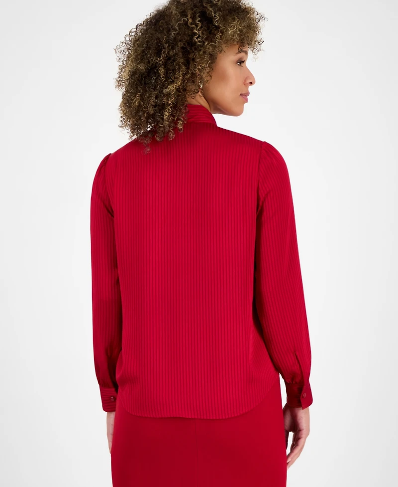 Kasper Women's Satin Long-Sleeve Tie-Neck Blouse