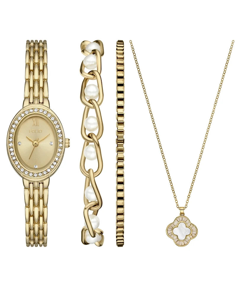 Folio Women's Quartz Three-Hand Gold Alloy Watch Set, 23mm