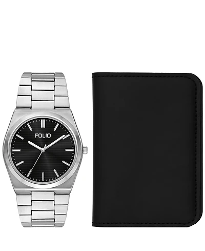 Folio Men's Quartz Three-Hand Silver Alloy Watch Set, 42mm