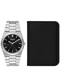 Folio Men's Quartz Three-Hand Silver Alloy Watch Set, 42mm