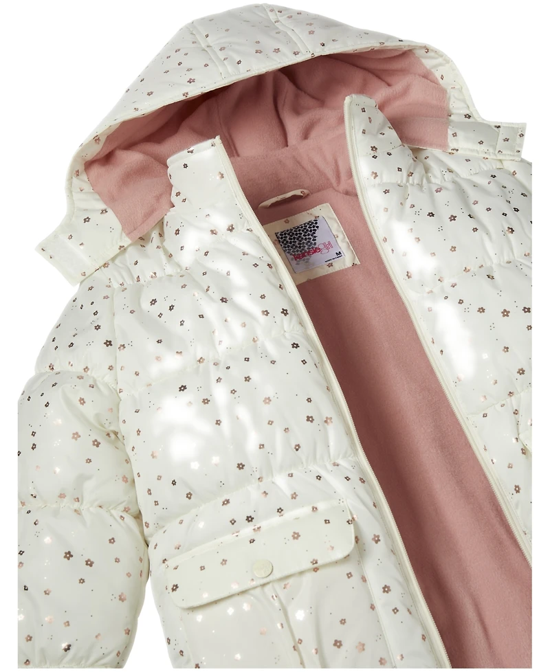 Kensie Girl Big Girls Foil Dot Puffer Jacket with Beanie