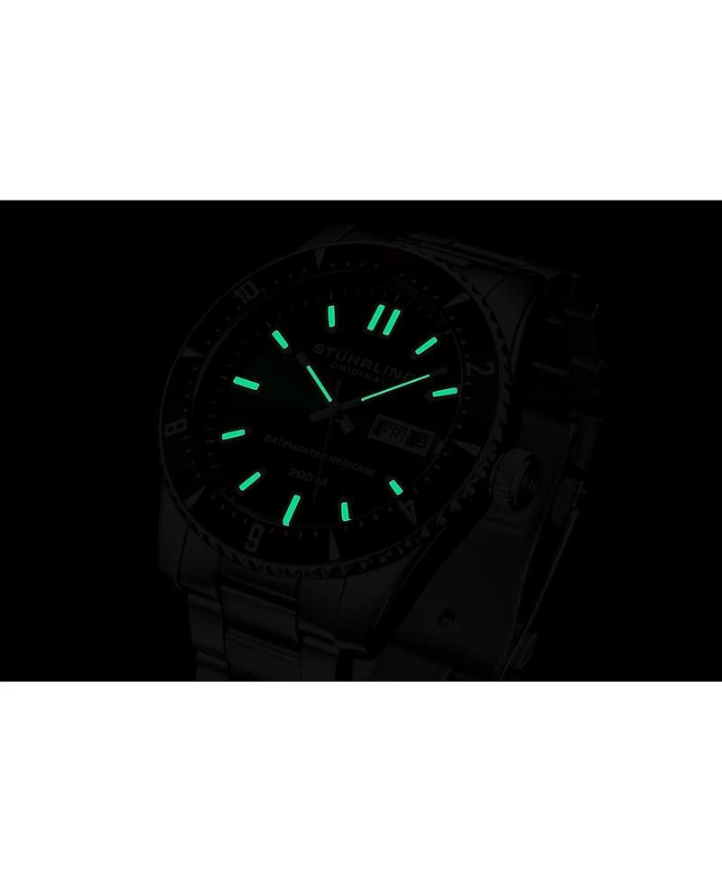 Stuhrling Men s Aquadiver 44mm Swiss Automatic Diver Watch, Green Dial, Stainless Steel Bracelet, 200M Water Resistant
