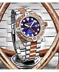 Stuhrling Men's Aquadiver Silver-tone Stainless Steel , Purple Dial , 45mm Round Watch