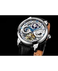 Stuhrling Men's Legacy Black Leather, Silver-Tone Dial, 46mm Round Watch