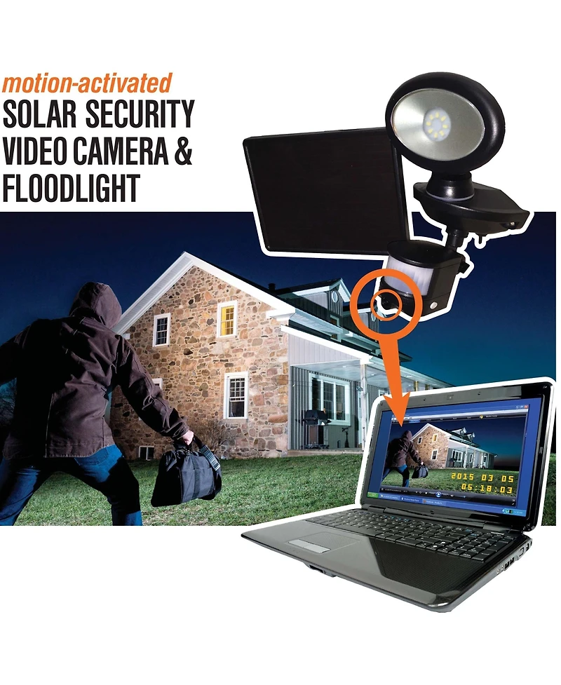 Maxsa Innovations Solar Security Video Camera And Spotlight - Black